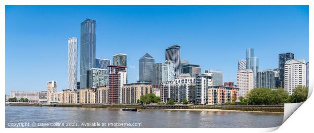 View of the Docklands Skyscrapers from the river Thames looking North East, London, UK Print by Dave Collins