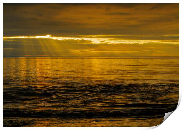Golden sunset with sun rays Print by Rory Hailes