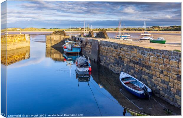 Beadnell Harbour Reflections Canvas Print by Jim Monk