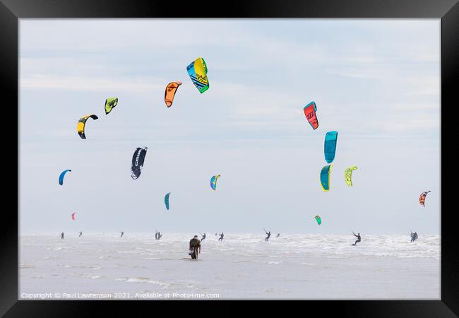 Kite surfers Framed Print by Paul Lawrenson