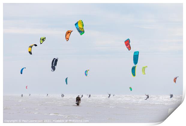 Kite surfers Print by Paul Lawrenson