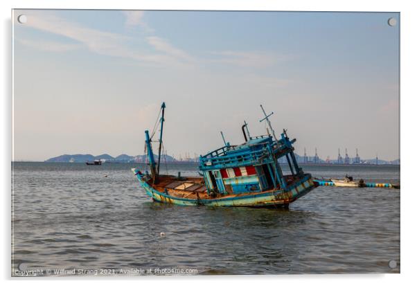 an old ship on the sea at the Gulf of Thailand	 Acrylic by Wilfried Strang