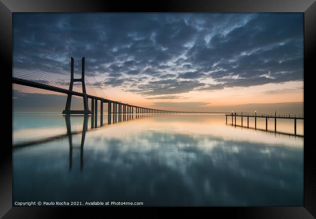 Vasco da Gama bridge, Lisbon, at sunrise Framed Print by Paulo Rocha