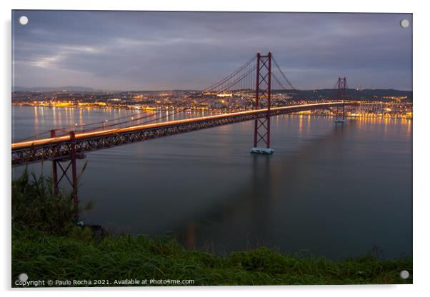 The 25th of April (25 de Abril) suspension bridge over Tagus river in Lisbon Acrylic by Paulo Rocha