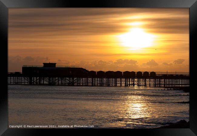 Golden Sunset over Hastings Pier Framed Print by Paul Lawrenson