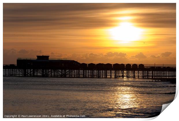 Golden Sunset over Hastings Pier Print by Paul Lawrenson