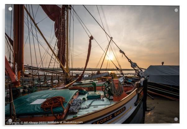 Maldon barges at sunrise. Acrylic by Bill Allsopp