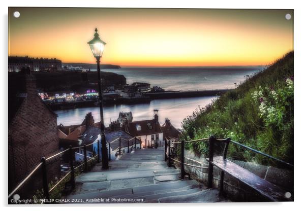  Whitby sunset on the 199 steps 542 Acrylic by PHILIP CHALK