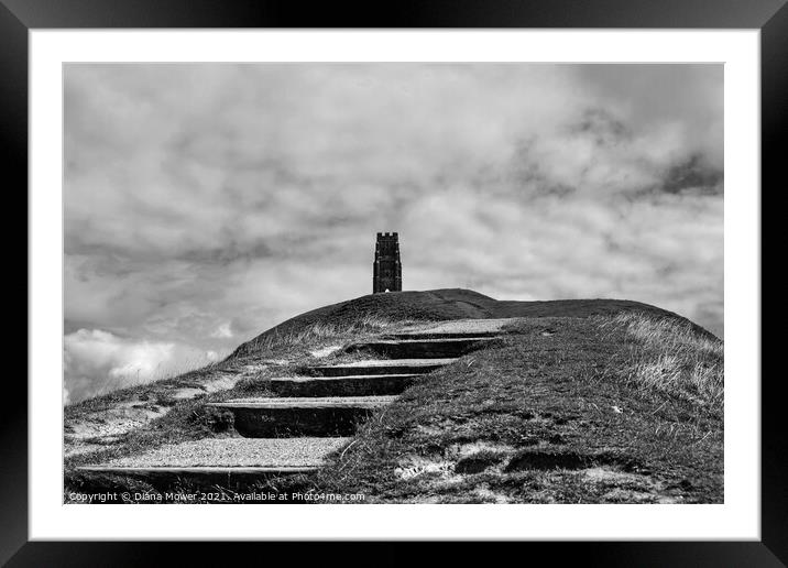 Glastonbury Tor Somerset in Monochrome Framed Mounted Print by Diana Mower