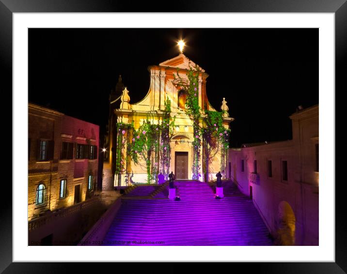 Old building with purple color lights, Cathedral,  Framed Mounted Print by Maggie Bajada