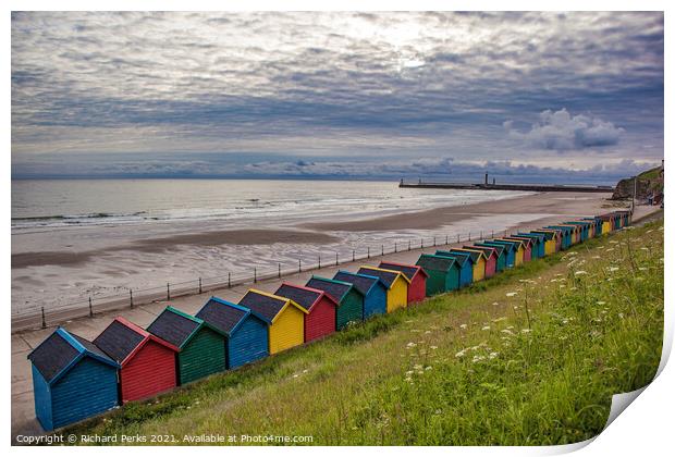 Whitby Beach huts waiting for the storm Print by Richard Perks