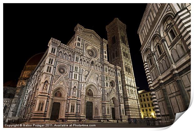 The Duomo by night in Florance Print by Gabor Pozsgai