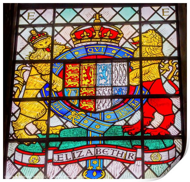 Elizabeth Coat Arms Stained Glass Chapter House Westminster Lond Print by William Perry