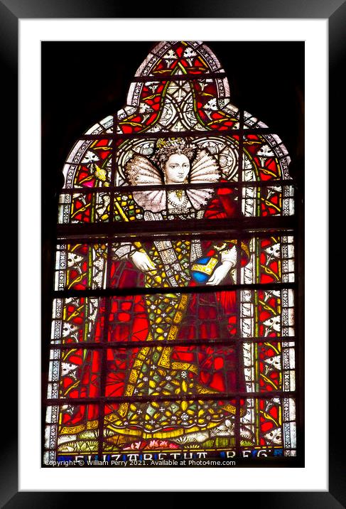 Elizabeth 1 Stained Glass Chapter House Westminster Abbey London Framed Mounted Print by William Perry