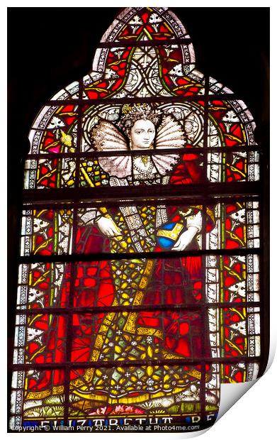 Elizabeth 1 Stained Glass Chapter House Westminster Abbey London Print by William Perry