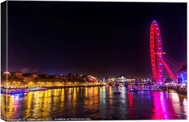 Big Eye Ferris Wheel Thames River Westminster Bridge London Engl Canvas Print by William Perry