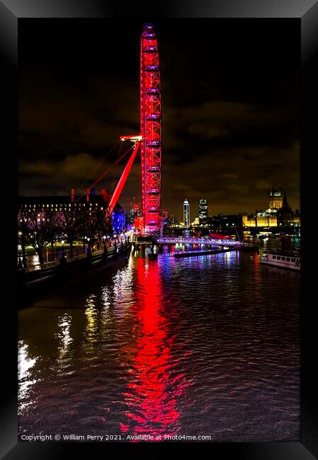 Big Eye Ferris Wheel Thames River Westminster Bridge London Engl Framed Print by William Perry