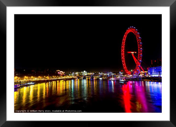 Big Eye Ferris Wheel Thames River Westminster Bridge London Engl Framed Mounted Print by William Perry