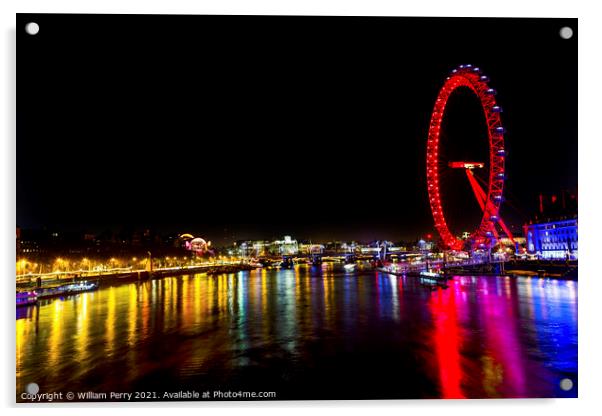Big Eye Ferris Wheel Thames River Westminster Bridge London Engl Acrylic by William Perry