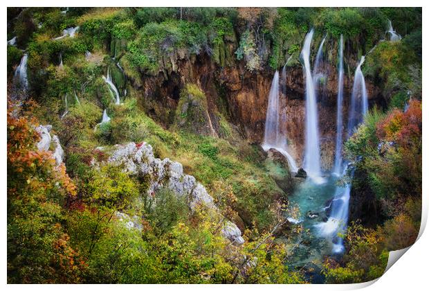 Waterfall in Plitvice Lakes National Park in Croatia Print by Artur Bogacki