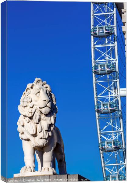 Big Eye Ferris Wheel Stone Lion Westminster Bridge London Englan Canvas Print by William Perry