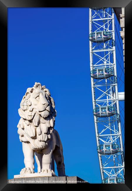 Big Eye Ferris Wheel Stone Lion Westminster Bridge London Englan Framed Print by William Perry