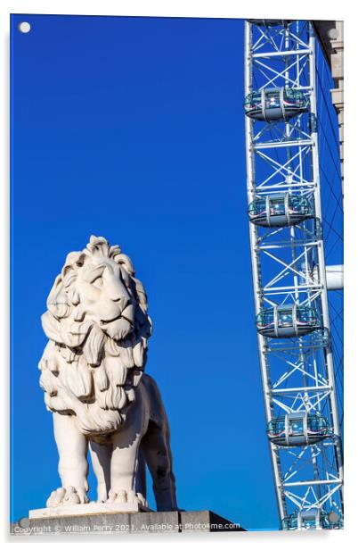 Big Eye Ferris Wheel Stone Lion Westminster Bridge London Englan Acrylic by William Perry