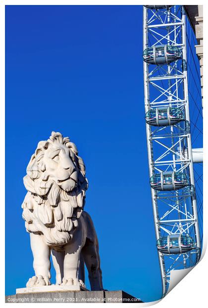 Big Eye Ferris Wheel Stone Lion Westminster Bridge London Englan Print by William Perry