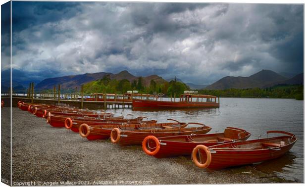 The Cat Bells from Keswick Rowing Boat Moorings Canvas Print by Angela Wallace