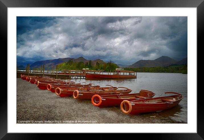 The Cat Bells from Keswick Rowing Boat Moorings Framed Mounted Print by Angela Wallace