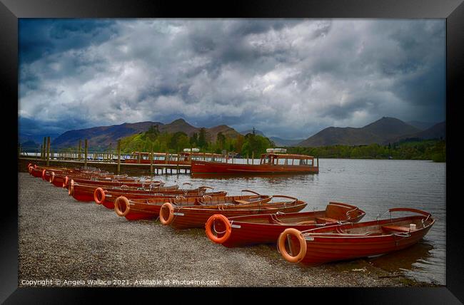 The Cat Bells from Keswick Rowing Boat Moorings Framed Print by Angela Wallace