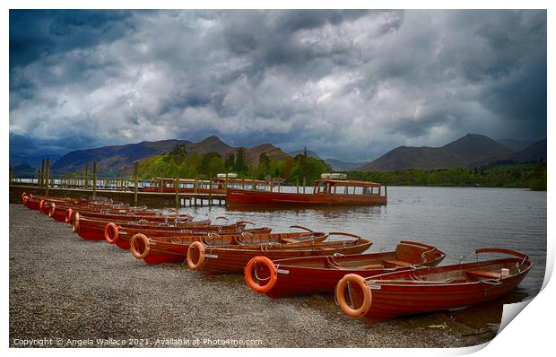 The Cat Bells from Keswick Rowing Boat Moorings Print by Angela Wallace