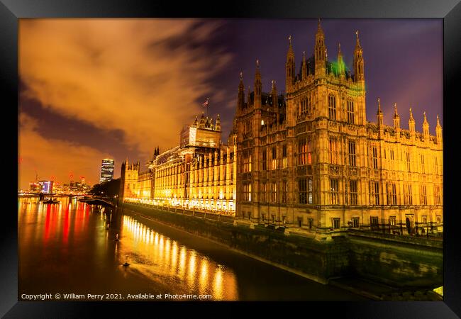 Parliament Thames River Westminster Bridge London England Framed Print by William Perry