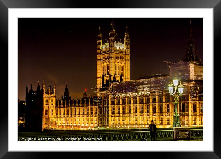 Houses of Parliament Westminster Bridge London England Framed Mounted Print by William Perry