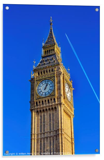 Big Ben Tower Plane Houses of Parliament Westminster London Engl Acrylic by William Perry