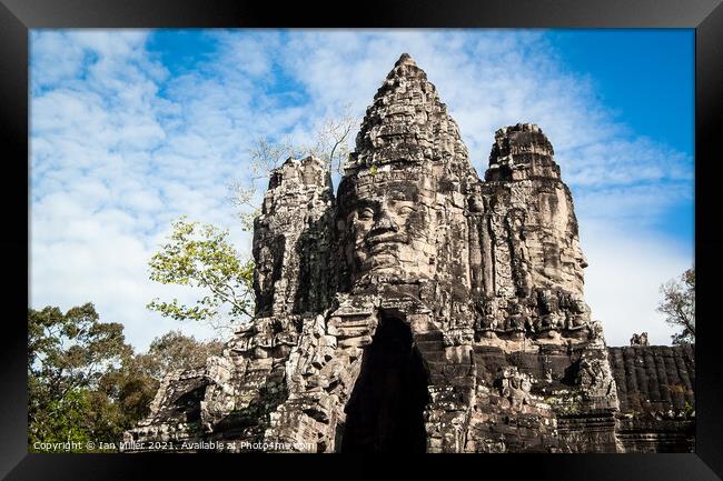 South Gate at Angkor Thom temple, Cambodia Framed Print by Ian Miller