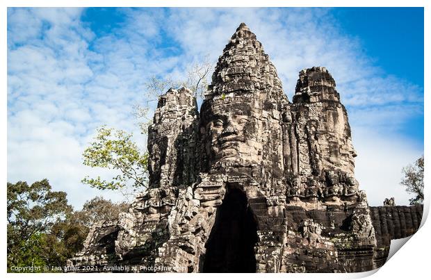 South Gate at Angkor Thom temple, Cambodia Print by Ian Miller