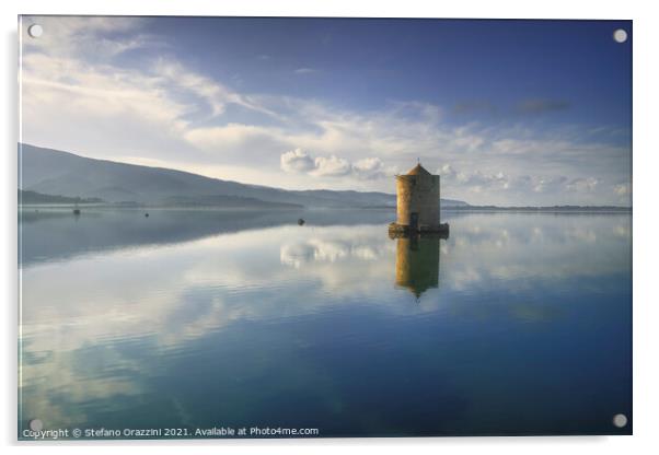 Spanish Windmill in Orbetello Lagoon. Italy Acrylic by Stefano Orazzini
