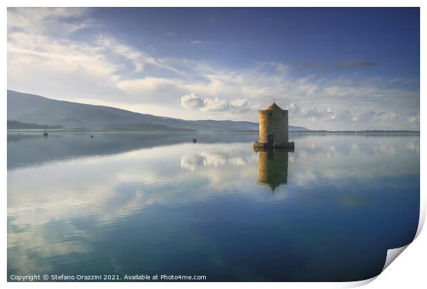 Spanish Windmill in Orbetello Lagoon. Italy Print by Stefano Orazzini