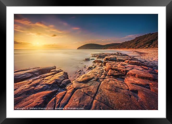 Sunset in Cala Violina Beach, Tuscany Framed Mounted Print by Stefano Orazzini