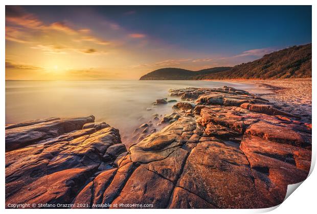 Sunset in Cala Violina Beach, Tuscany Print by Stefano Orazzini