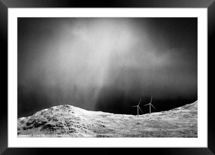 Snowstorm and turbines. Framed Mounted Print by Bill Allsopp