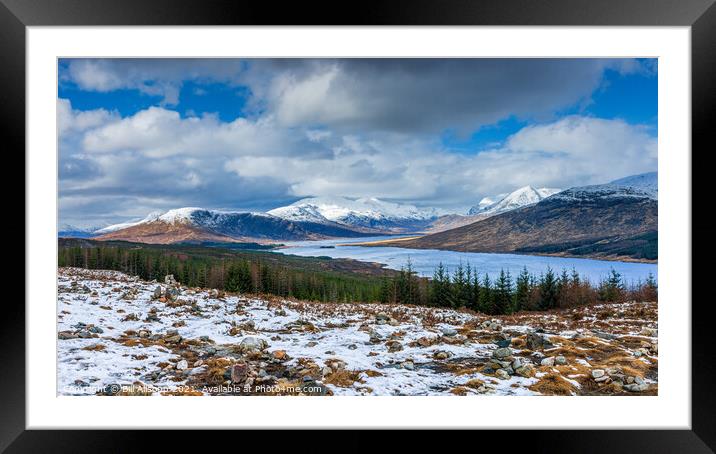View towards Loch Loyne and snow capped mountains. Framed Mounted Print by Bill Allsopp