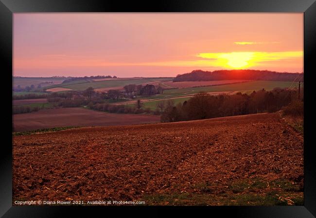 Lincolnshire Wolds Sunset Framed Print by Diana Mower