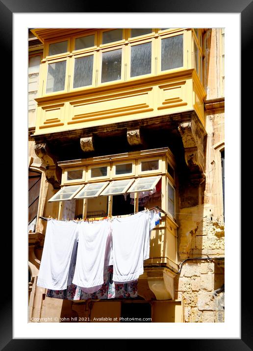 Washing Line, Malta. Framed Mounted Print by john hill