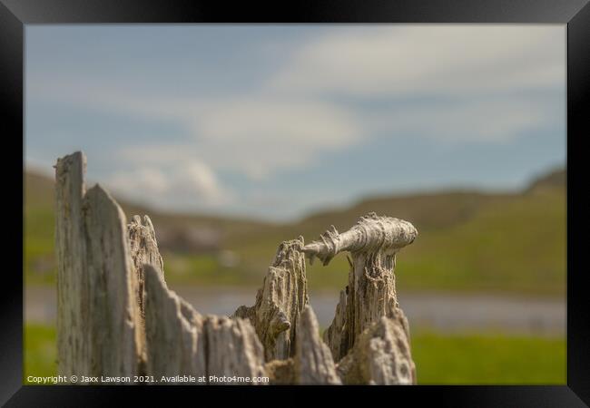 Weather worn post at Dalmore Beach Framed Print by Jaxx Lawson