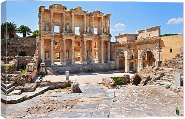 Library of Celsus and Gate of Augustus Canvas Print by Michael Oakes