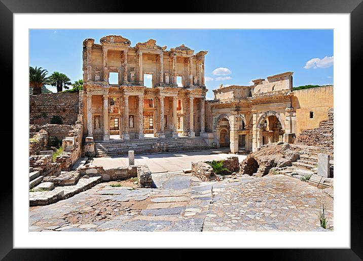 Library of Celsus and Gate of Augustus Framed Mounted Print by Michael Oakes