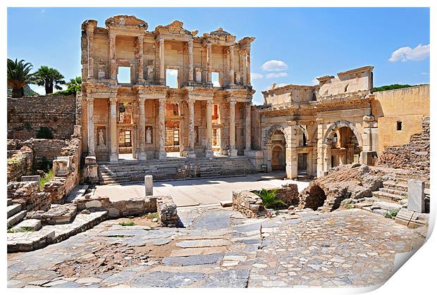 Library of Celsus and Gate of Augustus Print by Michael Oakes