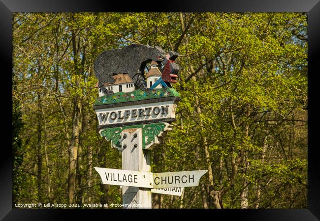 Wolferton Village sign. Framed Print by Bill Allsopp